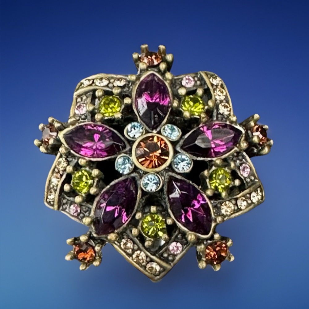 Heidi Daus Purple Flower Star Crystal Rhinestone Statement Cocktail Ring Size 7